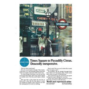 Pan Am Airlines Times Square to Piccadilly Circus ADVERT 1960s Vintage Print 9in